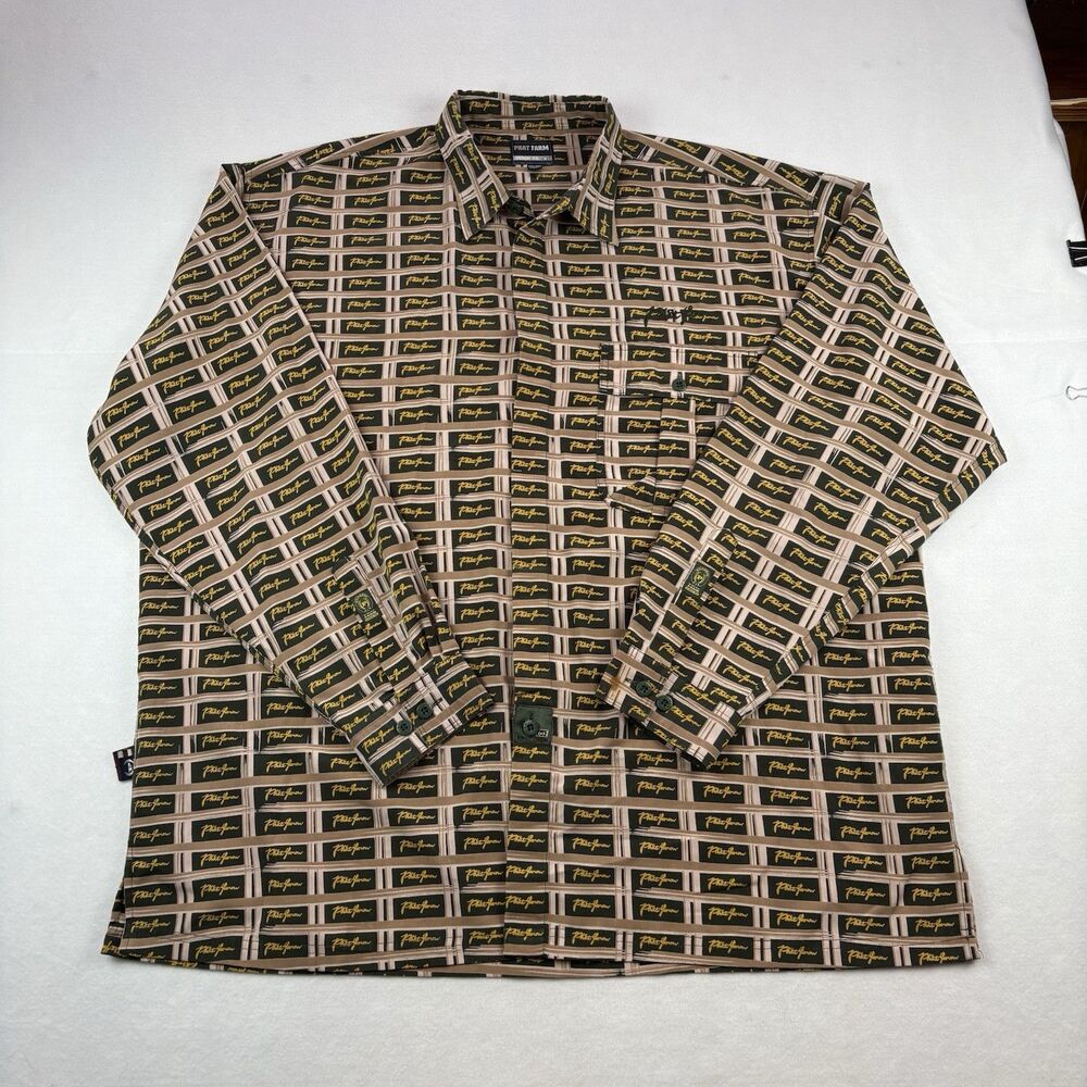 Phat Farm Button Up Shirt Mens 3XL All Over Print Hidden Buttons Vintage